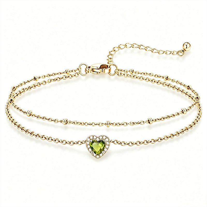 Sterling Silver Birthstone Double Layer Anklet for Beach Weddings, Summer Vacations & Pool Parties