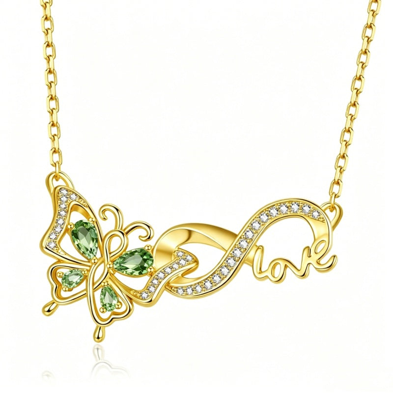 14K Gold Plated Birthstone Infinity Butterfly Necklace for Women