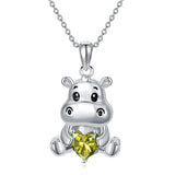 Sterling Silver Birthstone Hippo Pendant Necklace Birthday Christmas Gift