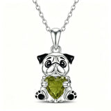 Sterling Silver 12 Month Birthstones Hedgehog Pug Fox Otter Pendant Necklace Gifts for  Birthday, Christmas, Graduation