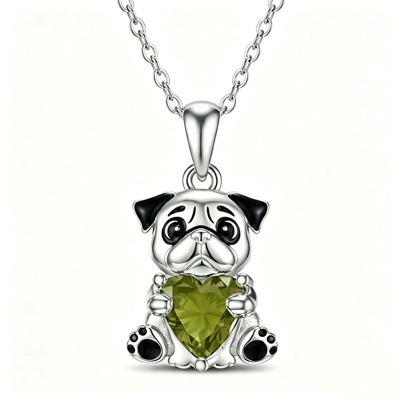 Sterling Silver 12 Month Birthstones Hedgehog Pug Fox Otter Pendant Necklace Gifts for  Birthday, Christmas, Graduation