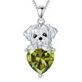 Dog Pendant Necklace with Synthetic Birthstone Silver Dog Necklace Gift for Women Girl