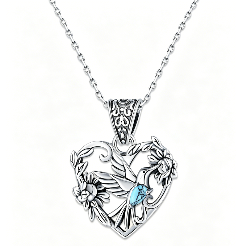 Sterling Silver Turquoise Butterfly Angel Wing Bee Hummingbird Pendant Necklace