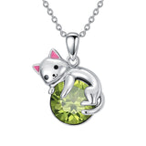 Sterling Silver Cubic Zirconia  Cat Pendant Necklace for Women