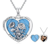 Sterling Silver Turquoise Personalized Photo 12-Month Birth Flower Pendant Necklace