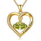 14K Gold Plated Double Heart Birthstone Rose Pendant Necklace for Women