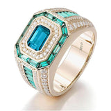 Sterling Silver 10K 14K 18K Gold Emerald Cut Gemstone Engagement Ring Wedding Anniversary Ring for Men