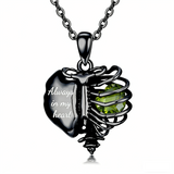 Sterling Silver Black Heart Skeleton Necklace With Engraved