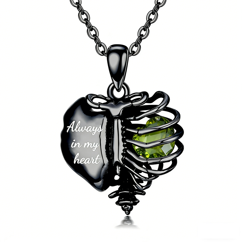 Sterling Silver Black Heart Skeleton Necklace With Engraved