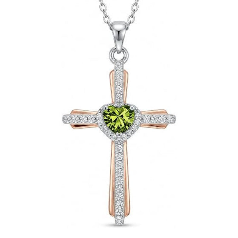 14K Gold Plated Birthstone Cross Necklace for Women  Protection Jewelry