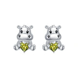 Sterling Silver Birthstone Otter Hippo Stud Earrings
