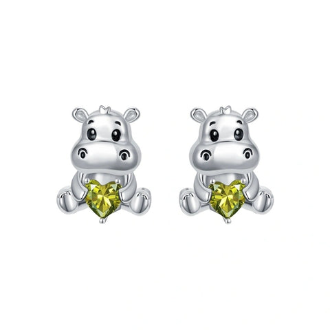 Sterling Silver Birthstone Otter Hippo Stud Earrings