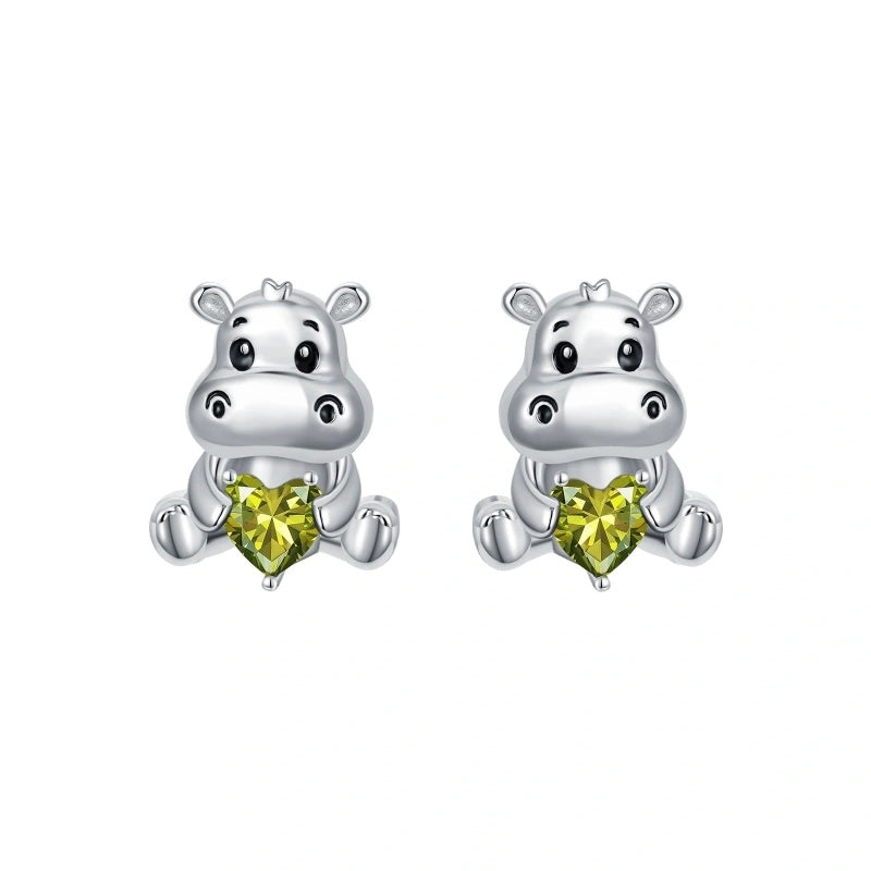Sterling Silver Birthstone Otter Hippo Stud Earrings
