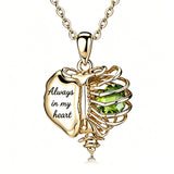 14K Gold Plated  Heart Birthstone Skeleton Necklace With Engraved