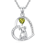 Sterling Silver 12 Month Birthstone Schnauzer Chihuahua Pitbull Pug Pendant Necklace for Women