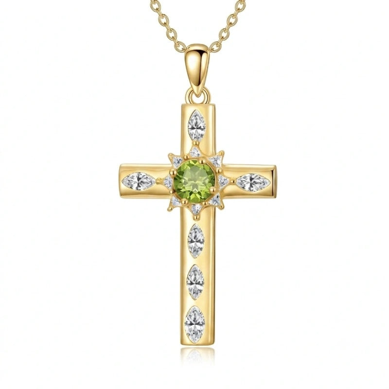 14K Gold Plated Birthstone Infinity  Cross Pendant NecklaceJewelry for Women