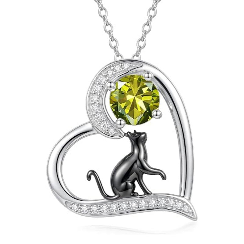 Sterling Silver Birthstone Cat Pendant Necklace Jewelry Christmas Birthday Gifts for Women