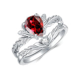 Sterling Silver Pear Cut Vine Leaf Gemstone Engagement Rings Set for Women