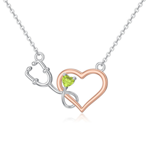 Sterling Silver  Heart Birthstone Stethoscope Pendant Necklace Medical Gifts for  Doctors Nurses RN APRN CNA EMT