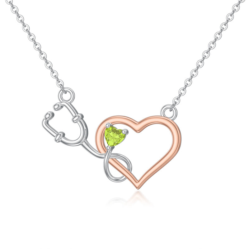 Sterling Silver  Heart Birthstone Stethoscope Pendant Necklace Medical Gifts for  Doctors Nurses RN APRN CNA EMT