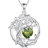 Tree of Life Birthstone Necklace for Women Sterling Silver Heart Jewelry Pendant Gemstone Birthday Gifts for Her