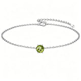 Sterling Silver Simple Dainty Round Heart Birthstone Single Layer Charm Anklet