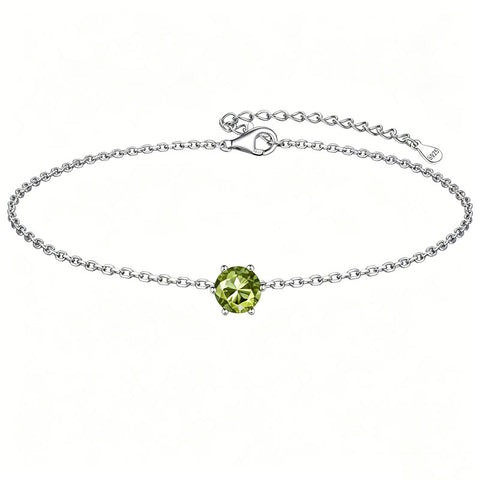 Sterling Silver Simple Dainty Round Heart Birthstone Single Layer Charm Anklet