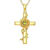 Birthstone Cross 14K Gold Plated Pendant Rose Cross Necklace for Women