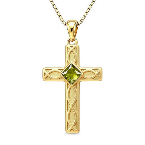 14K Gold Plated Birthstone Cross Pendant Necklace for Women  Anniversary Christmas Birthday Gift