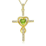 14K Gold Plated Dainty Heart Birthstone Pendant Cross Necklace for Women Religious Gift