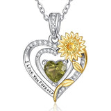 Sterling Silver Heart Birthstone Sunflower Pendant Necklace Engraved with I Love You Forever