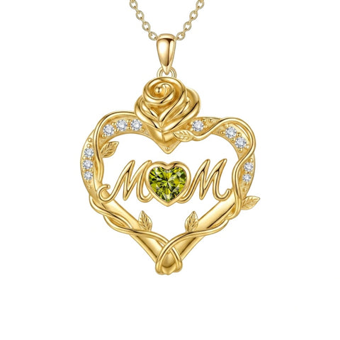14K Gold Plated Heart Birthstone Rose Mom Butterfly Pendant Necklace for Women
