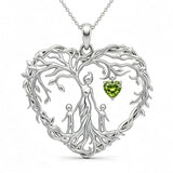 Sterling Silver Heart Pendant Birthstone Tree of Life Mother Child Family Necklace