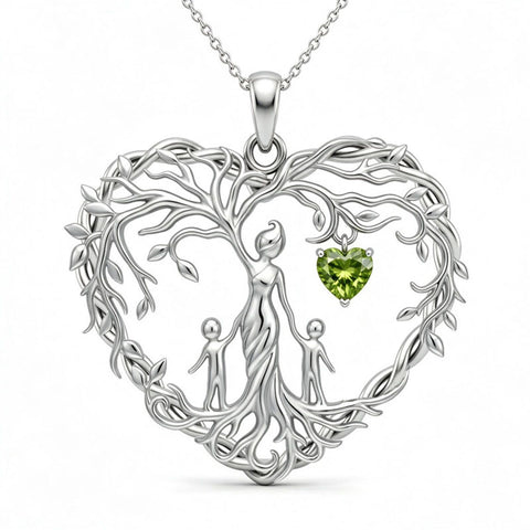 Sterling Silver Heart Pendant Birthstone Tree of Life Mother Child Family Necklace