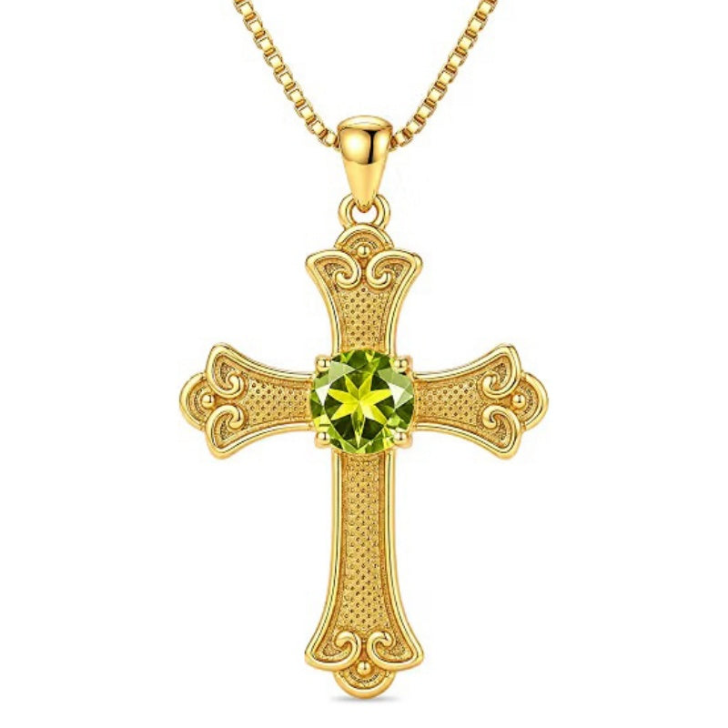 14K Gold Plated  Birthstone Cross Necklace  Pendant Necklace Mother's Day Birthday Gifts for Women