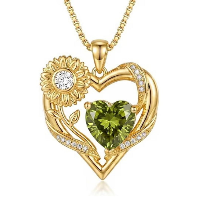 14K Gold Plated Birthstone  Sunflower Pendant Necklace for Women  Anniversary Christmas Birthday Gift
