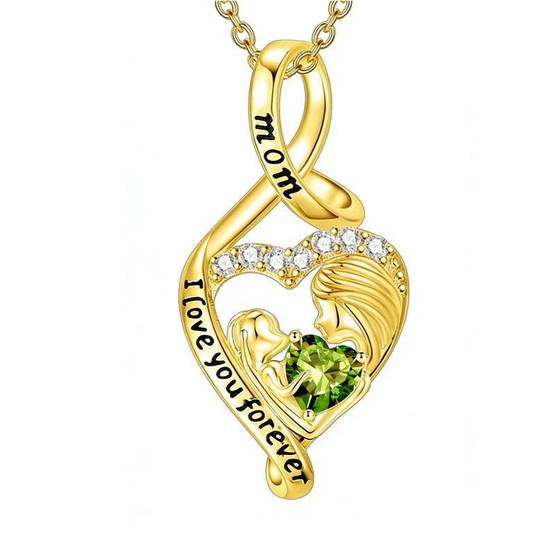 10K 14K 18K Yellow Gold 12 Months Birthstone  Infinity Mother Daughter Pendant Necklace