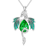 Dragon Necklace for Men Sterling Silver Birthstone Wyvern Necklace Embllished with Teardrop Shaped Crystal Jewelry Gift for Women Girl