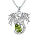Sterling Silver Dragon Birthstone Necklace Jewelry Gifts for Dragon Lovers, Birthday Anniversary