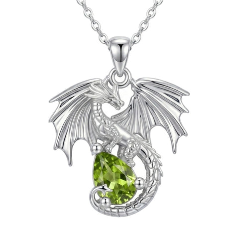 Sterling Silver Dragon Birthstone Necklace Jewelry Gifts for Dragon Lovers, Birthday Anniversary