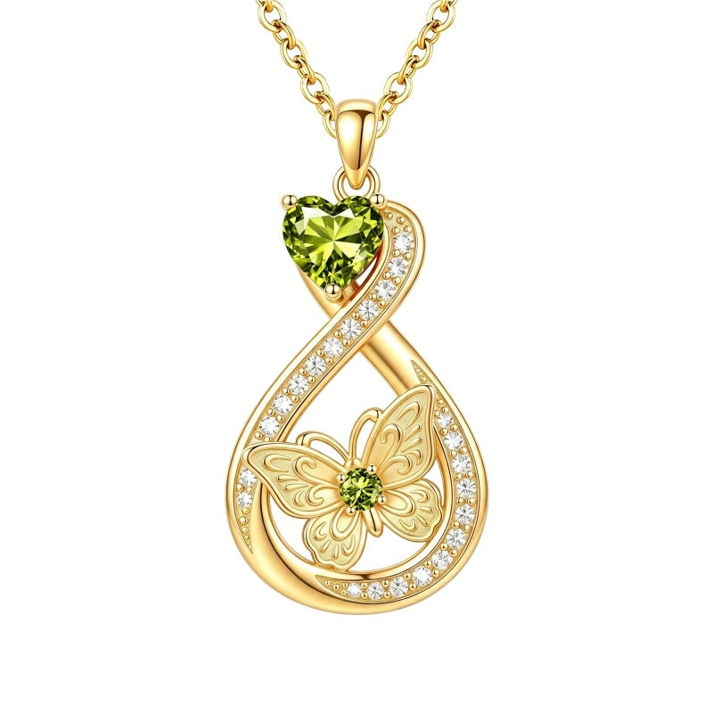 14K Gold Plated Infinity Birthstone  Butterfly Cross Necklace for Women