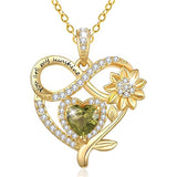 10K 14K 18K Yellow Gold  Birthstone Sunflower Pendant Necklace Engraved with You Are My Sunshine