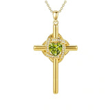 10K 14K 18K Gold Birthstone Cross Pendant Necklace Christian Jewelry