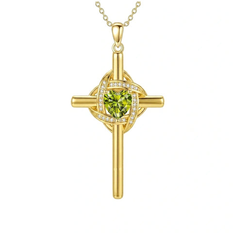 10K 14K 18K Gold Birthstone Cross Pendant Necklace Christian Jewelry