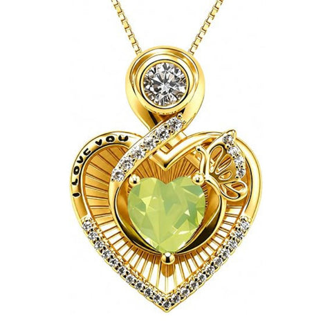14K Gold Plated  Heart Birthstone Butterfly Necklace Engraved with  I Love You