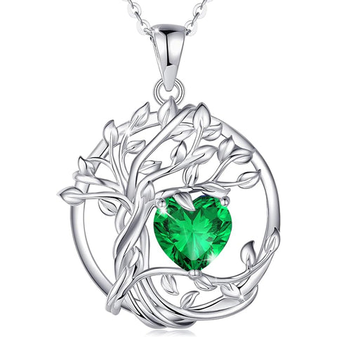 Tree of Life Birthstone Necklace for Women Sterling Silver Heart Jewelry Pendant Gemstone Birthday Gifts for Her