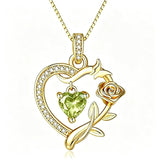 14K  Gold Plated Birthstone Rose Butterfly Pendant Necklace Everyday Jewelry Birthday Christmas Gift