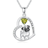 Sterling Silver 12 Month Birthstone Schnauzer Chihuahua Pitbull Pug Pendant Necklace for Women