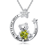 Sterling Silver Birthstone Teddy Bear Pendant Necklace