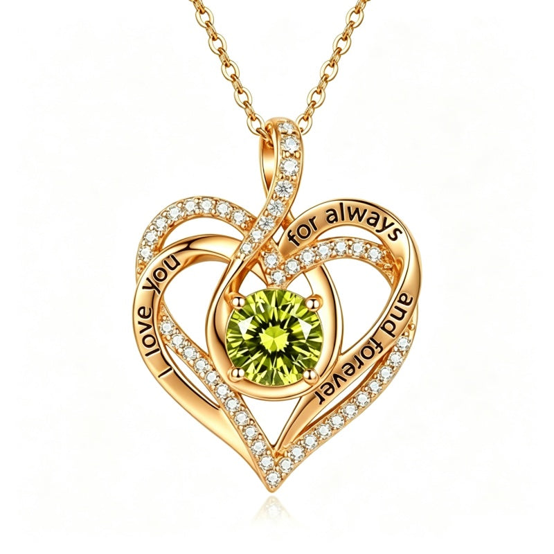14K Gold Plated Heart Birthstone Infinity Necklace Christmas Valentine Birthday Gift